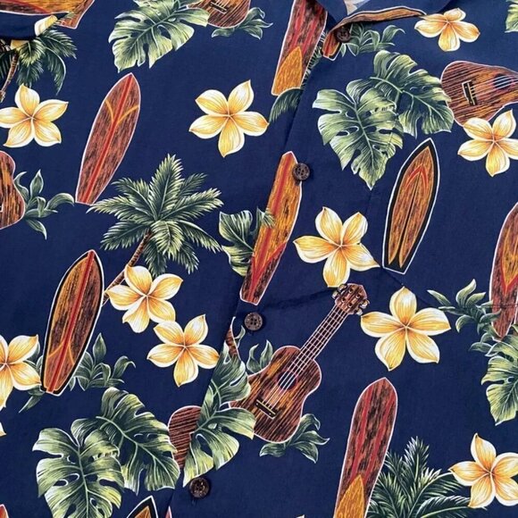 RJC Vintage Hawaiian Short Sleeve Shirt Style 102C Navy Floral Surfer - Picture 3 of 14